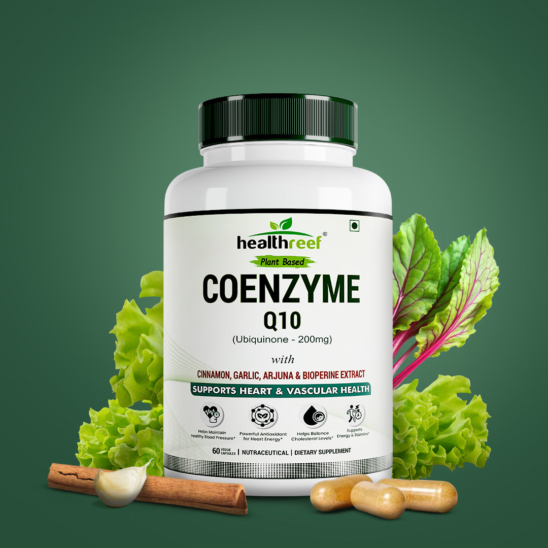 Healthreef Plant-Based Coenzyme Q10 Heart Health Supplement with Cinnamon, Garlic, Arjuna & BioPerine for Energy & Antioxidant Support - 60 Vegetarian Capsules