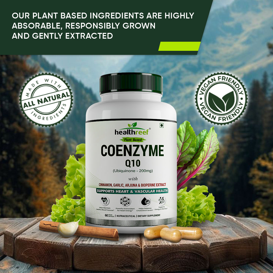 Healthreef Plant-Based Coenzyme Q10 Heart Health Supplement with Cinnamon, Garlic, Arjuna & BioPerine for Energy & Antioxidant Support - 60 Vegetarian Capsules