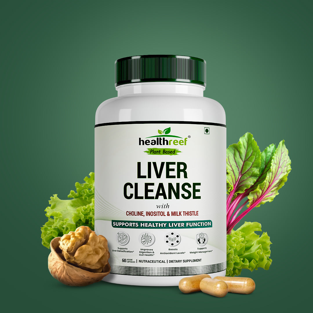 Healthreef Advanced Liver Cleanse & Detox Supplement – Milk Thistle, Choline, Inositol, Dandelion, Turmeric & Green Tea Extracts – Potent Herbal Support for Liver Health, Detoxification, and Fat Metabolism – 60 Vegetarian Capsules