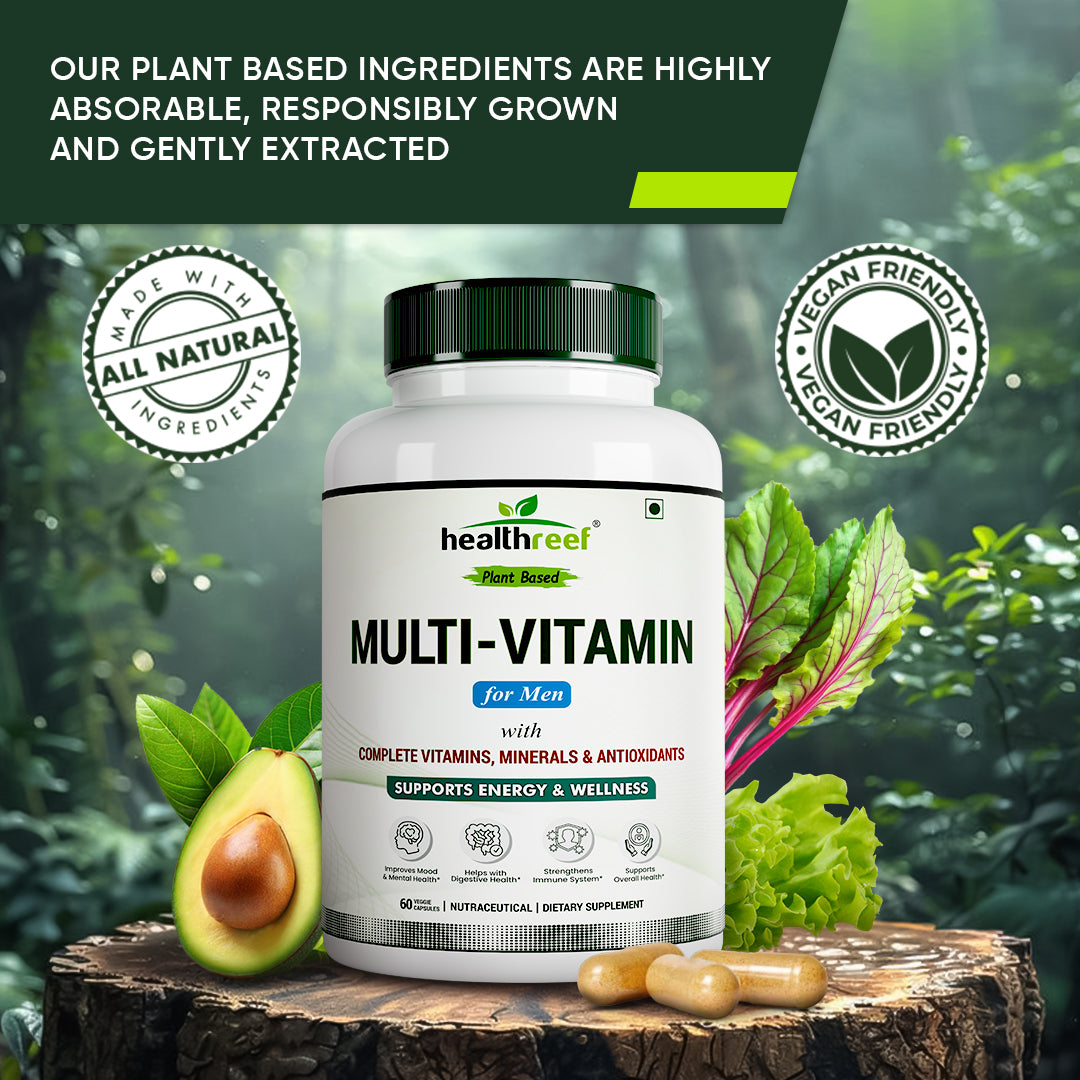 Healthreef Plant-Based Multi-Vitamin for Men – Complete Daily Vitamins, Minerals, and Antioxidants for Energy, Immune Support, and Vitality – 60 Vegetarian Capsules