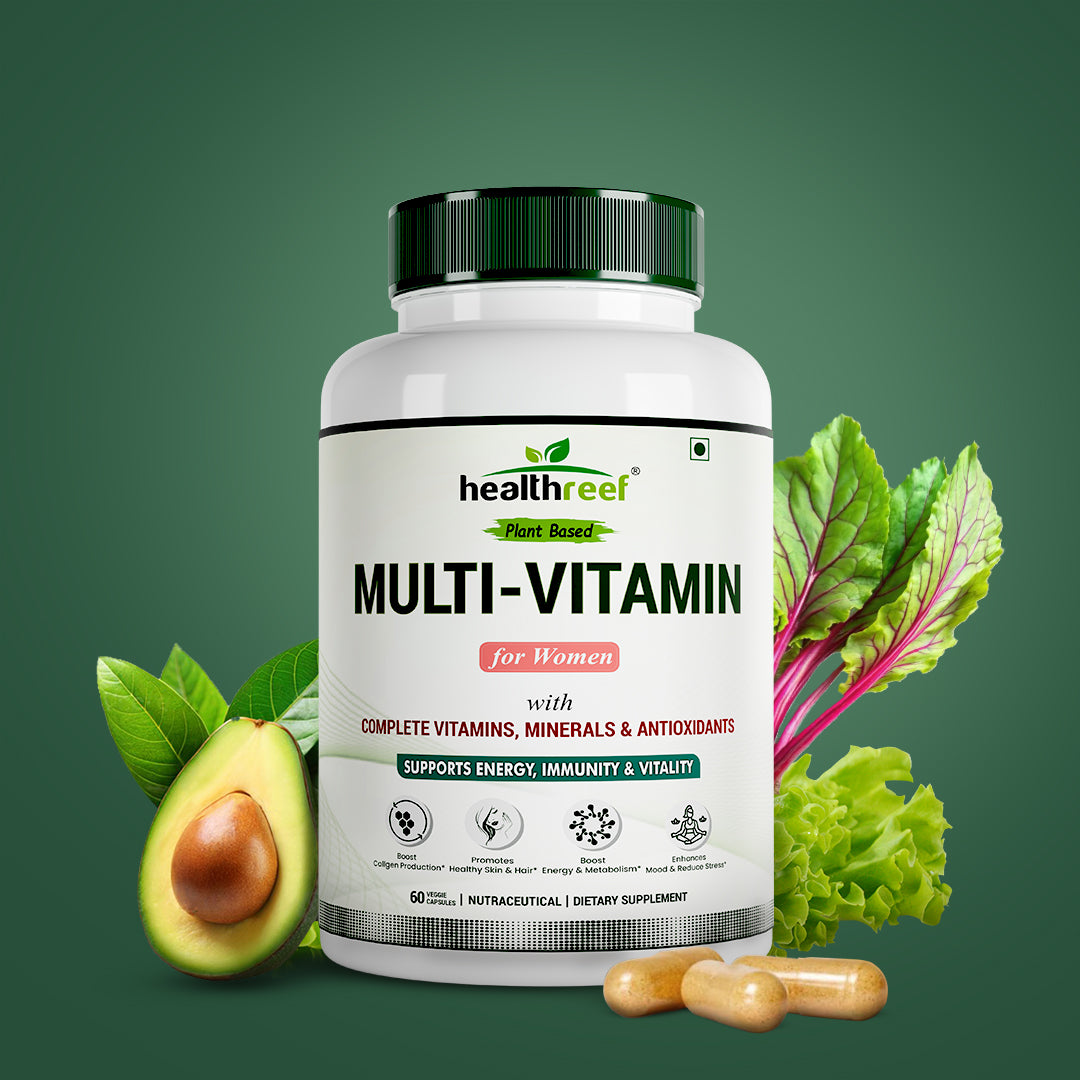 Healthreef Plant-Based Multivitamin for Women Complete Vitamins, Minerals & Antioxidants for Energy, Hormonal Balance, Skin & Hair Health - 60 Vegetarian Capsules
