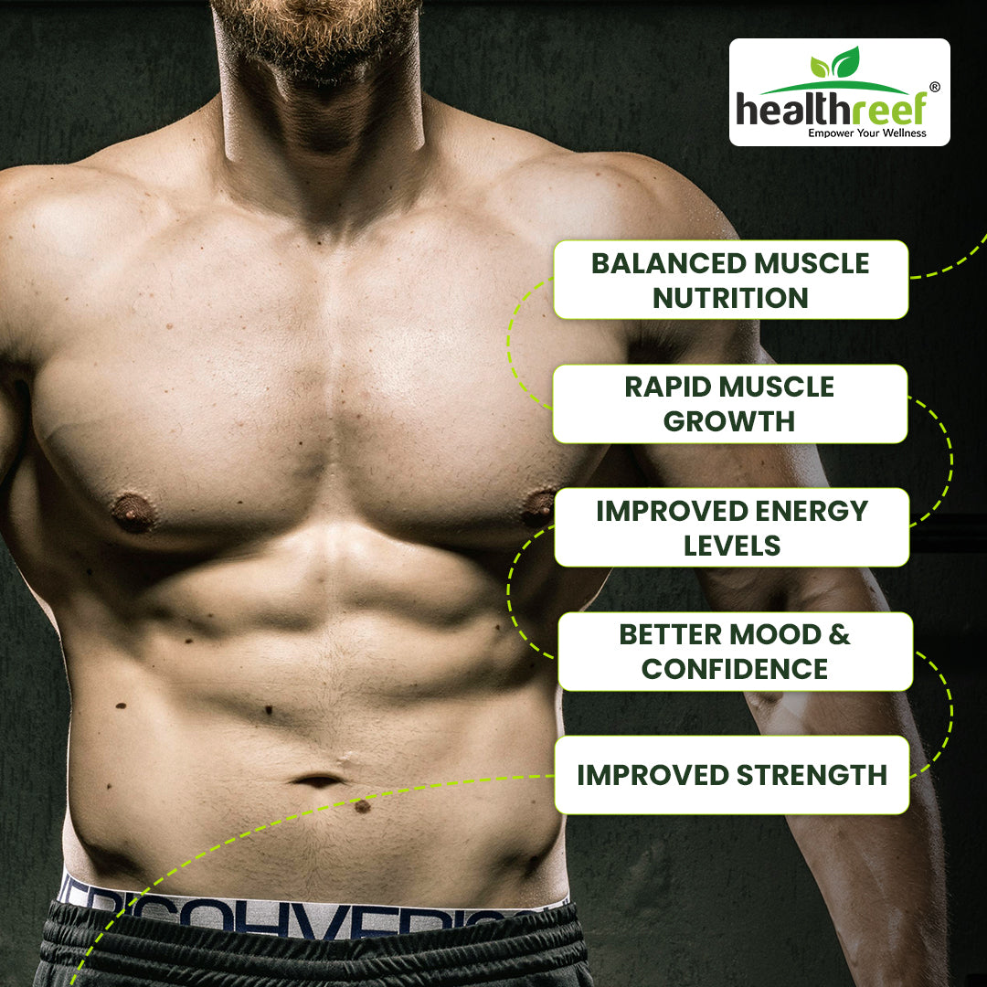 Healthreef Plant-Based Muscle Gainer Supplement Tribulus, Ginkgo Biloba & Horny Goat Weed for Strength, Stamina, Testosterone Boost & Workout Performance 60 Vegetarian Capsules