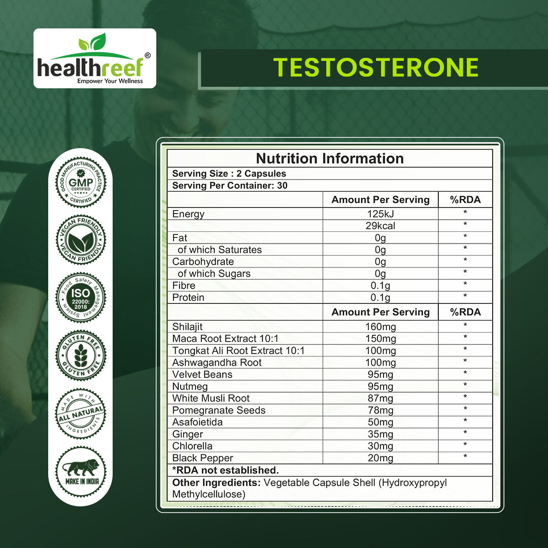 Healthreef Men’s Energy & Performance Support | Plant-Based Capsules with Ashwagandha, Tongkat Ali & Ayurvedic Herbs – 60 Vegetarian Capsules