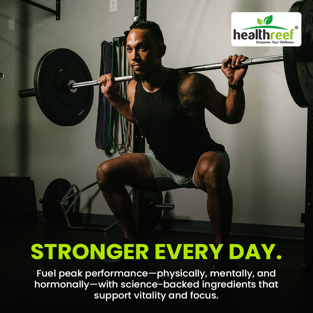 Healthreef Men’s Energy & Performance Support | Plant-Based Capsules with Ashwagandha, Tongkat Ali & Ayurvedic Herbs – 60 Vegetarian Capsules