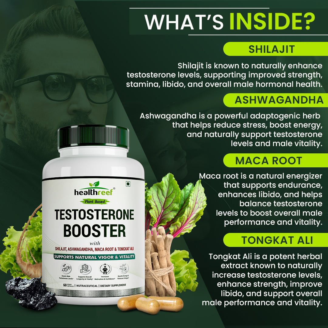 Healthreef Men’s Energy & Performance Support | Plant-Based Capsules with Ashwagandha, Tongkat Ali & Ayurvedic Herbs – 60 Vegetarian Capsules
