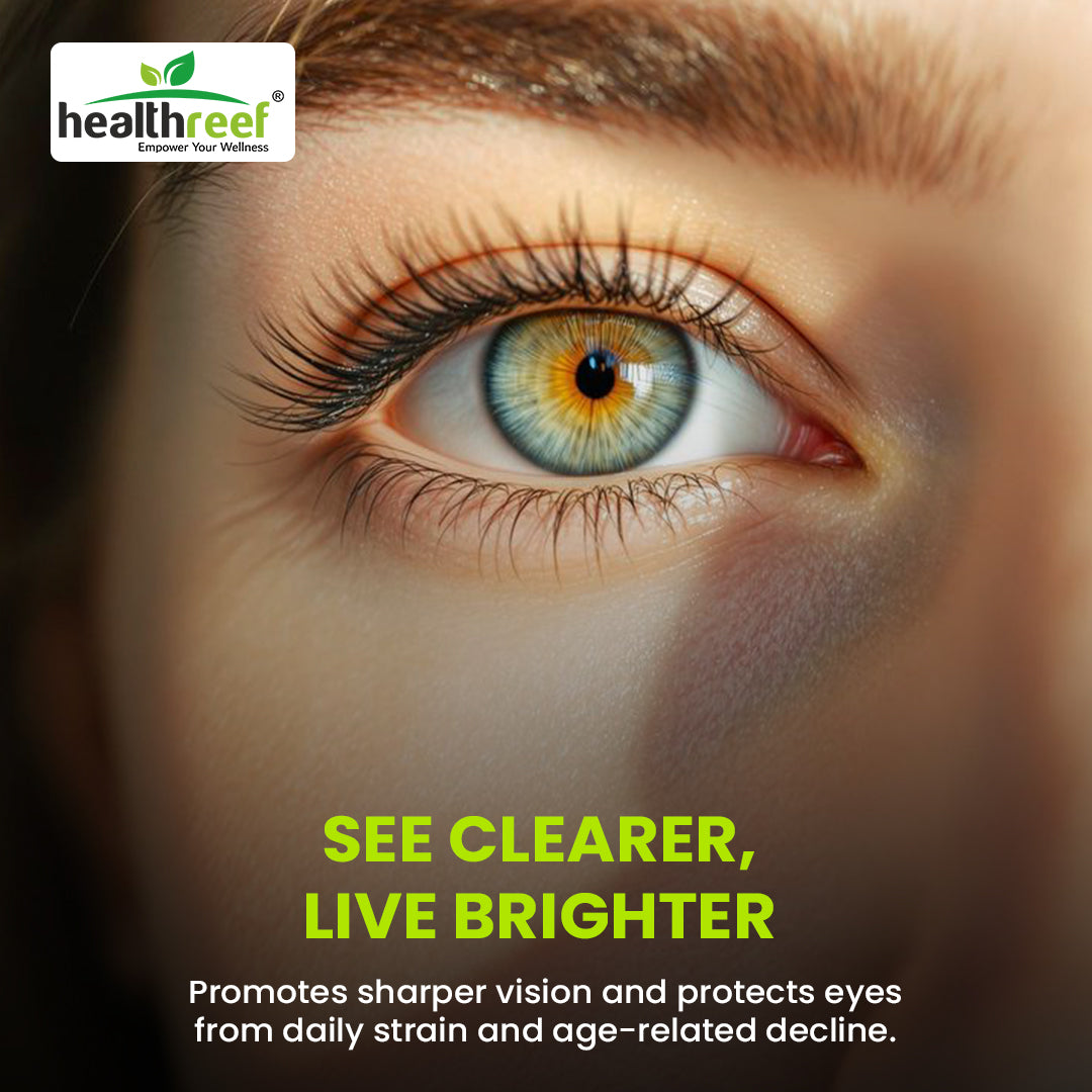 Healthreef Plant-Based Vision Pro+ Eye Care Supplement Lutein, Astaxanthin & Bilberry for Blue Light Protection, Macular Support & Night Vision - 60 Vegetarian Capsules