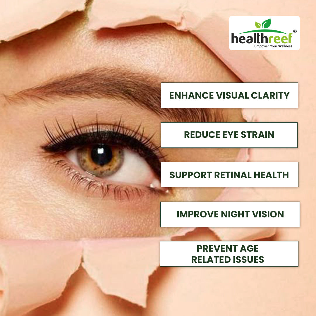 Healthreef Plant-Based Vision Pro+ Eye Care Supplement Lutein, Astaxanthin & Bilberry for Blue Light Protection, Macular Support & Night Vision - 60 Vegetarian Capsules
