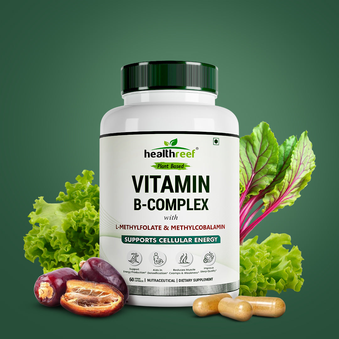 Healthreef Plant-Based Vitamin B-Complex Supplement for Energy Boost, Mood Balance & Nerve Health - 60 Vegetarian Capsules