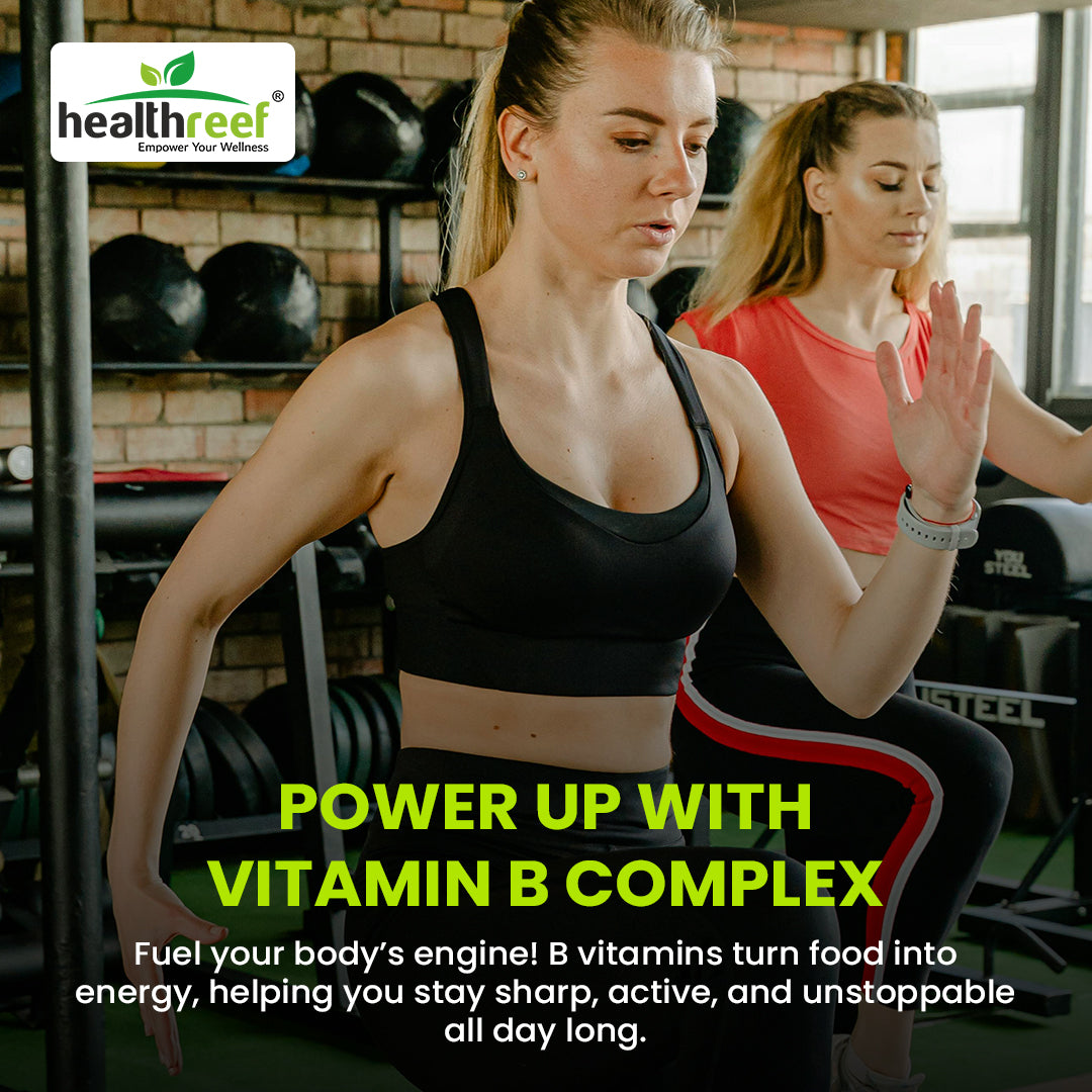 Healthreef Plant-Based Vitamin B-Complex Supplement for Energy Boost, Mood Balance & Nerve Health - 60 Vegetarian Capsules