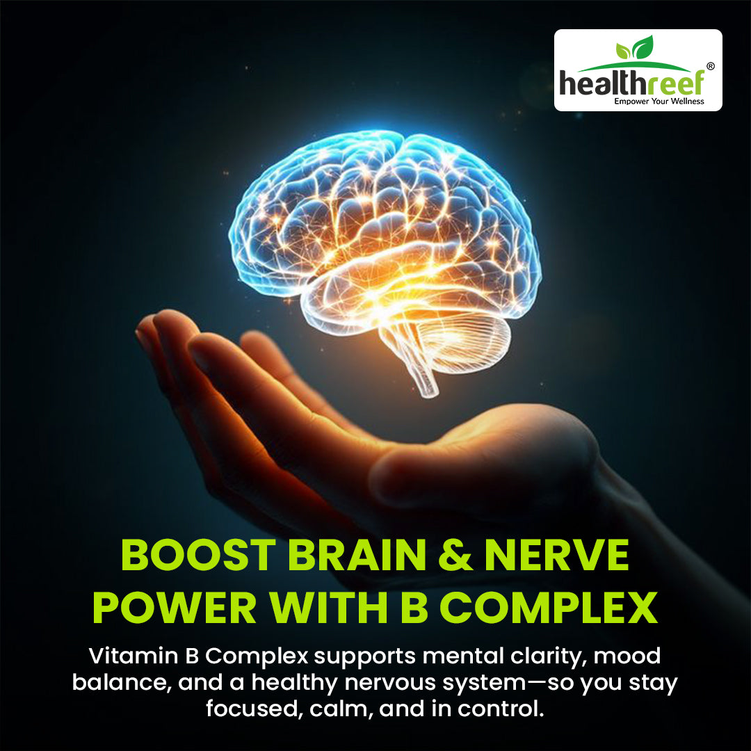 Healthreef Plant-Based Vitamin B-Complex Supplement for Energy Boost, Mood Balance & Nerve Health - 60 Vegetarian Capsules