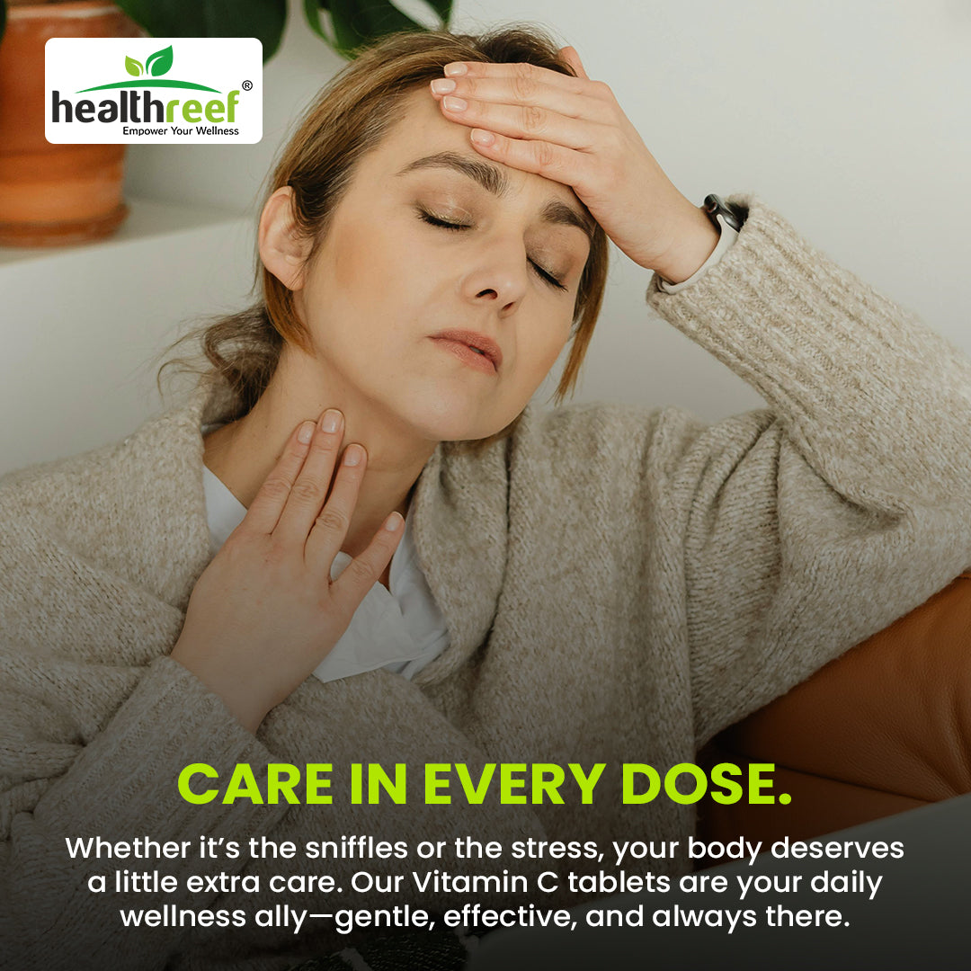 Healthreef Plant-Based Vitamin C with Zinc & D3 Supplement Immune Booster with High Absorption for Skin Health, Energy & Daily Wellness - 60 Vegetarian Capsules