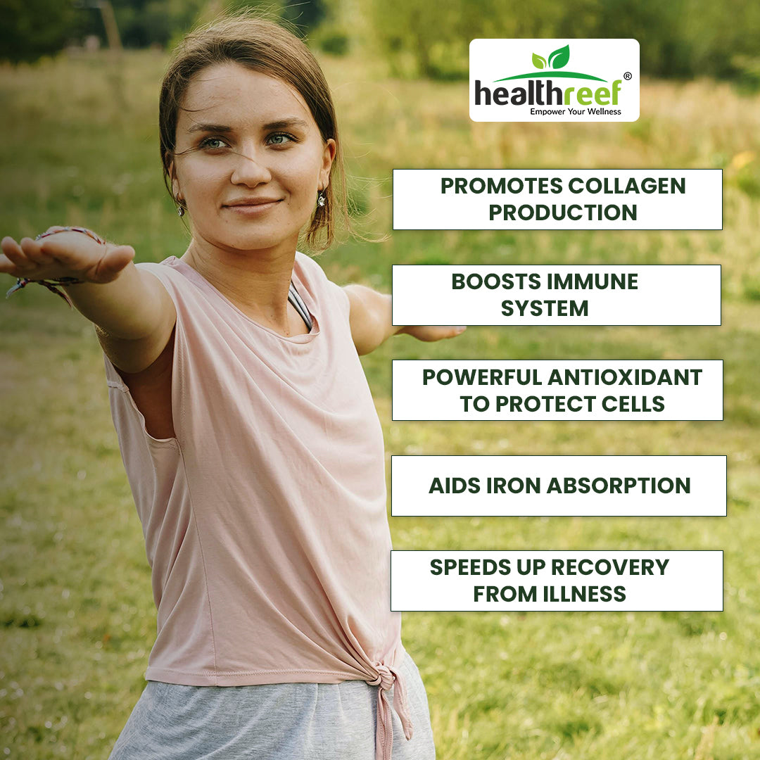 Healthreef Plant-Based Vitamin C with Zinc & D3 Supplement Immune Booster with High Absorption for Skin Health, Energy & Daily Wellness - 60 Vegetarian Capsules