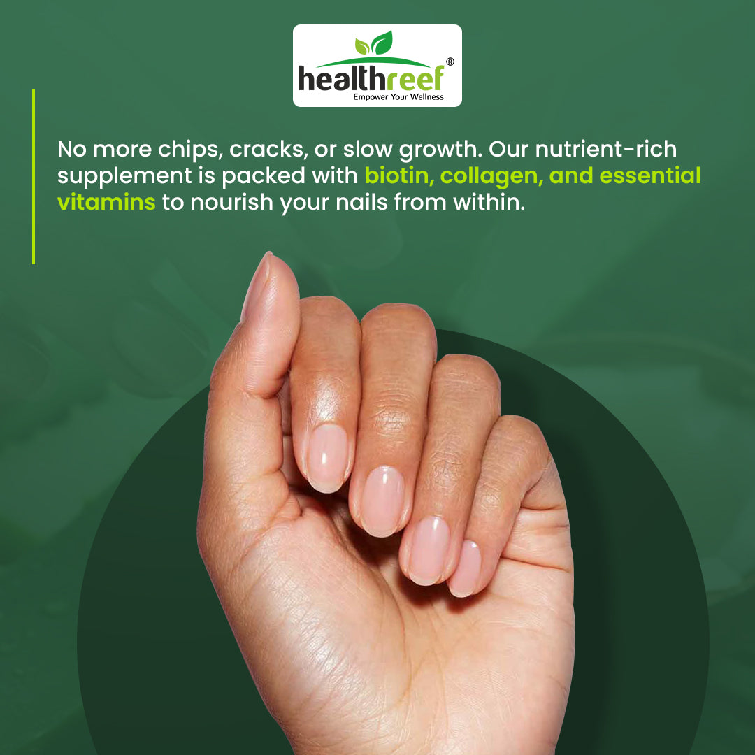 Healthreef Plant-Based Hair, Skin & Nails Formula – Biotin, Folic Acid, Vitamin C & E Plus Antioxidants for Nourished Hair, Vibrant Skin, and Resilient Nails – Supports Collagen & Cellular Health – 60 Veg Capsules