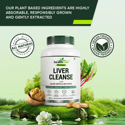 Healthreef Advanced Liver Cleanse & Detox Supplement – Milk Thistle, Choline, Inositol, Dandelion, Turmeric & Green Tea Extracts – Potent Herbal Support for Liver Health, Detoxification, and Fat Metabolism – 60 Vegetarian Capsules