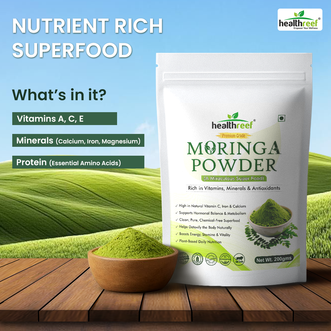 Healthreef Pure Moringa Leaf Powder, Natural Superfood for Daily Health & Wellness - 200g