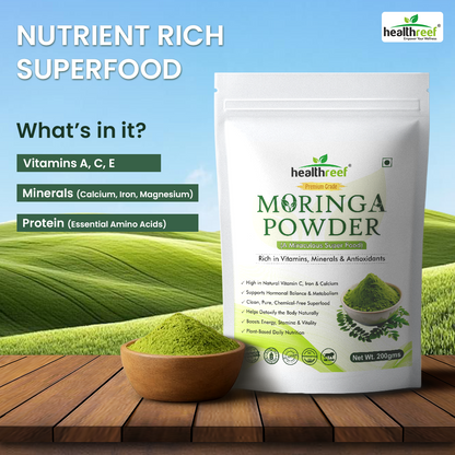 Healthreef Pure Moringa Leaf Powder, Natural Superfood for Daily Health & Wellness - 200g