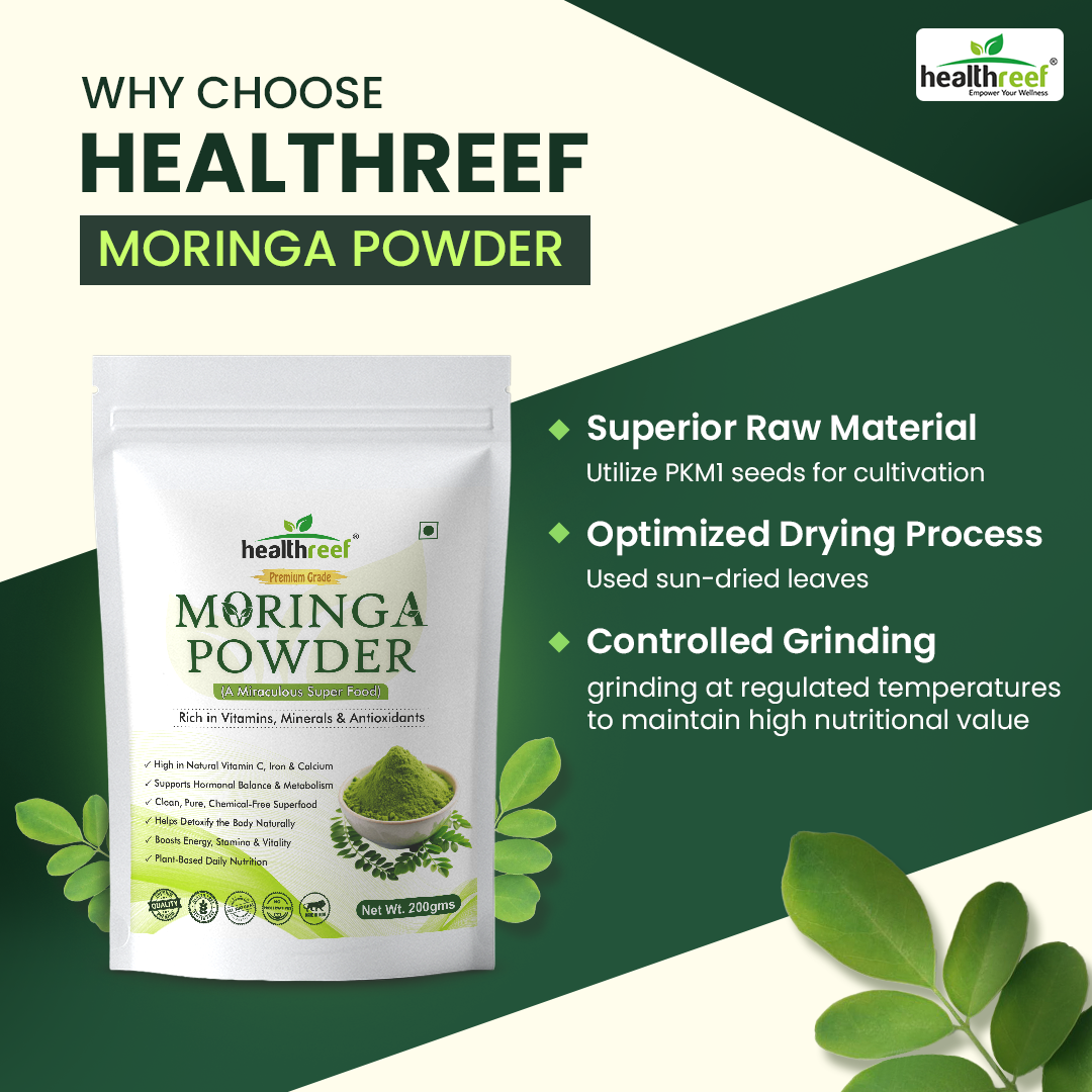 Healthreef Pure Moringa Leaf Powder, Natural Superfood for Daily Health & Wellness - 200g