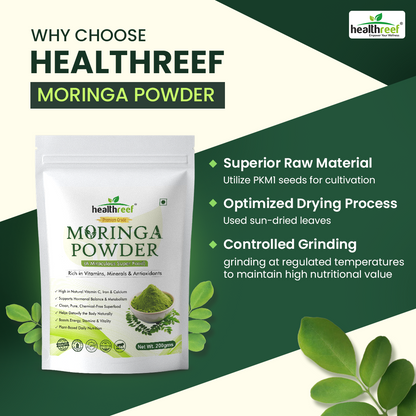 Healthreef Pure Moringa Leaf Powder, Natural Superfood for Daily Health & Wellness - 200g