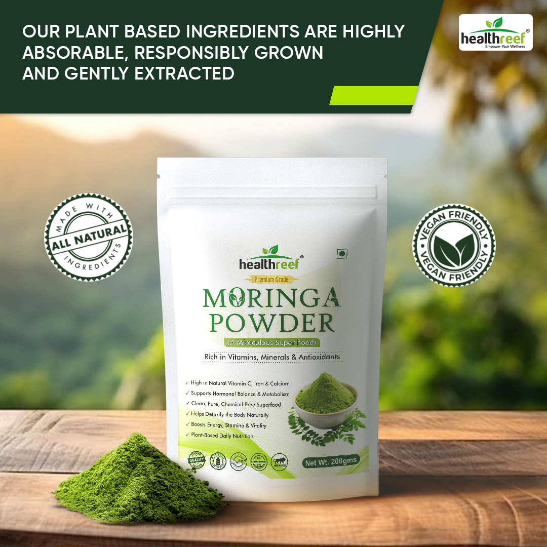 Healthreef Pure Moringa Leaf Powder, Natural Superfood for Daily Health & Wellness - 200g