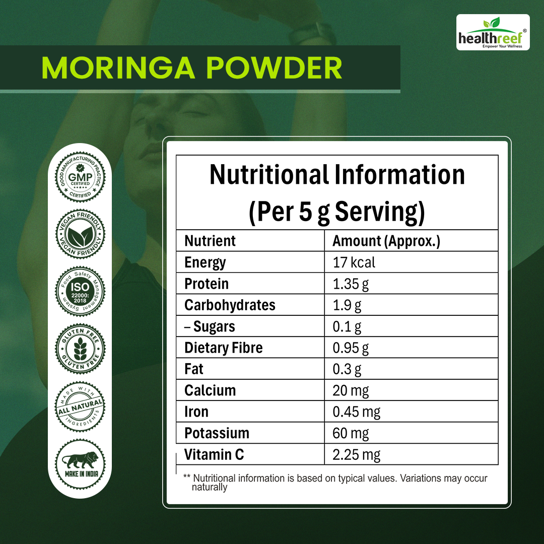 Healthreef Pure Moringa Leaf Powder, Natural Superfood for Daily Health & Wellness - 200g