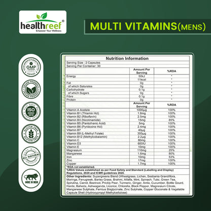 Healthreef Plant-Based Multi-Vitamin for Men – Complete Daily Vitamins, Minerals, and Antioxidants for Energy, Immune Support, and Vitality – 60 Vegetarian Capsules