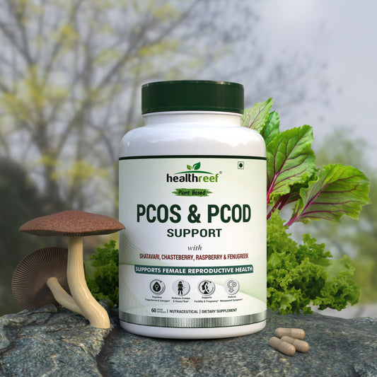 Healthreef Plant-Based PCOS & PCOD Support with Shatavari, Chasteberry, Raspberry & Fenugreek for Hormonal Balance & Menstrual Care – 60 Veg Capsules - Healthreef