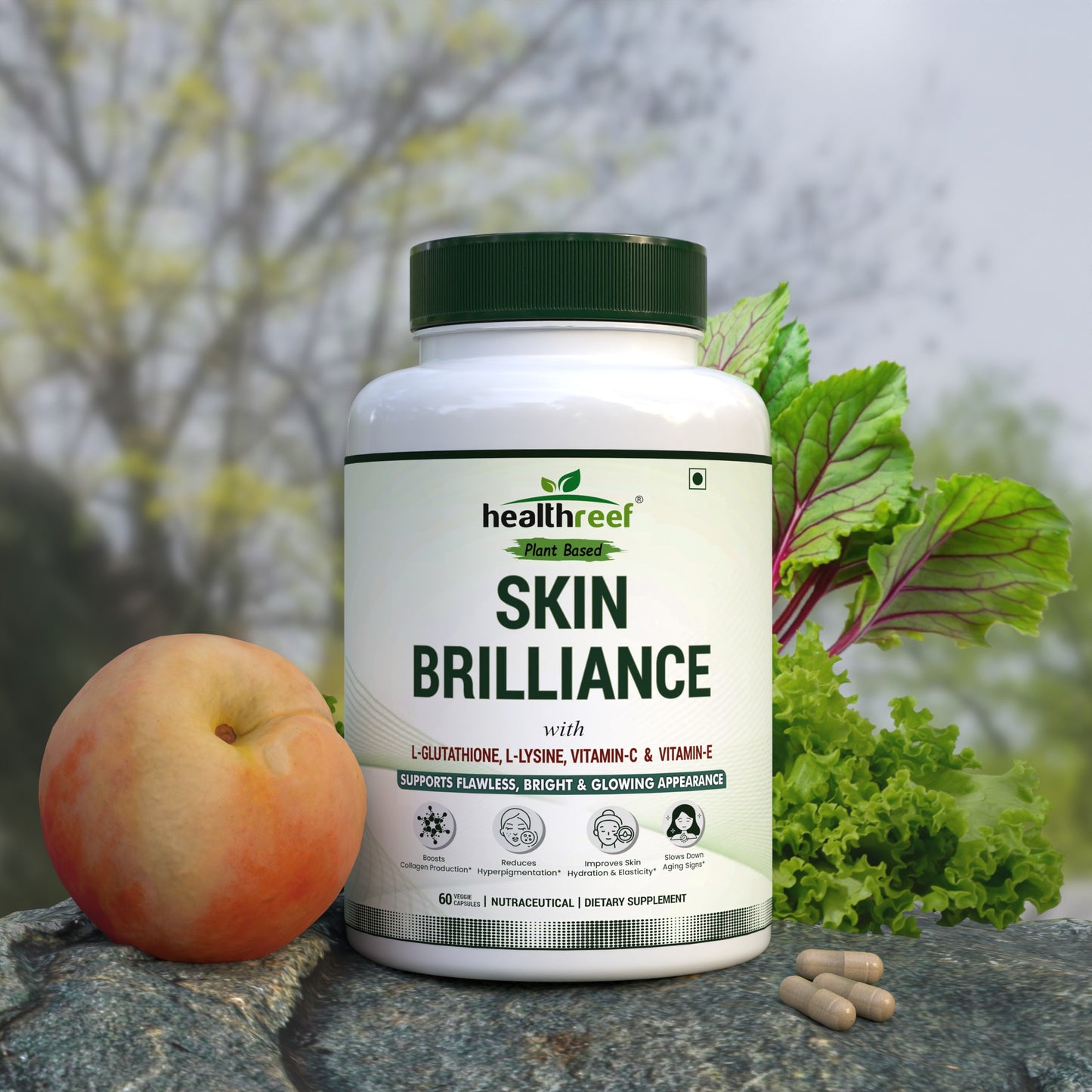 Healthreef Plant-Based Skin Care Supplement with L-Glutathione, Vitamin C, E & L-Lysine for Skin Glow, Pigmentation & Anti-Aging – 60 Veg Capsules - Healthreef