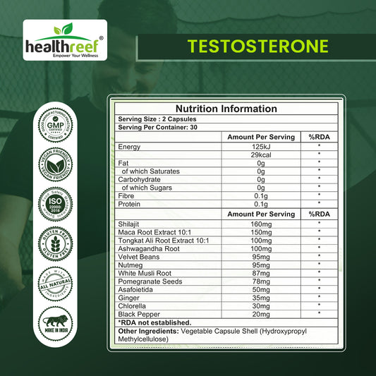 Healthreef Men’s Energy & Performance Support | Plant-Based Capsules with Ashwagandha, Tongkat Ali & Ayurvedic Herbs – 60 Vegetarian Capsules
