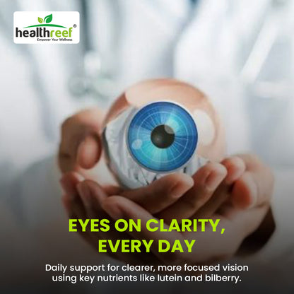 Healthreef Plant-Based Vision Pro+ Eye Care Supplement Lutein, Astaxanthin & Bilberry for Blue Light Protection, Macular Support & Night Vision - 60 Vegetarian Capsules