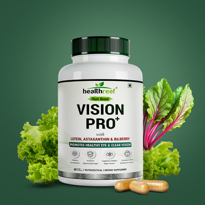 Healthreef Plant-Based Vision Pro+ Eye Care Supplement Lutein, Astaxanthin & Bilberry for Blue Light Protection, Macular Support & Night Vision - 60 Vegetarian Capsules